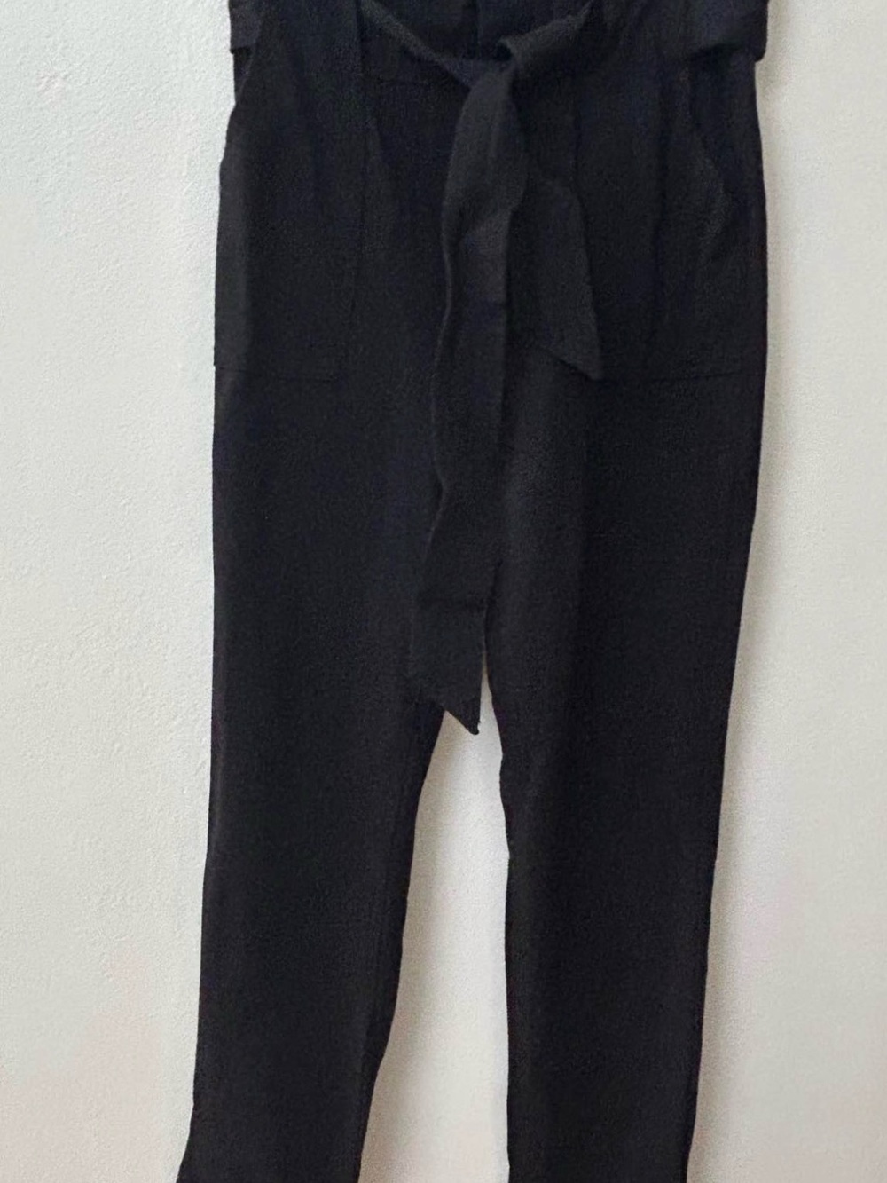 High-Waist Black Paperbag Pants with Tie Waist